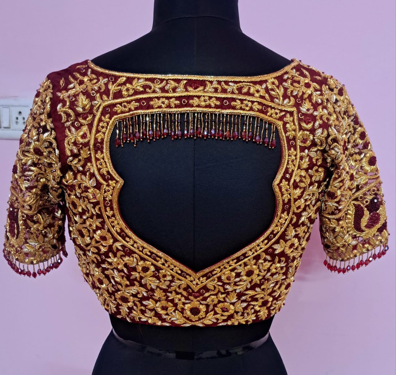 Maroon blouse with heart-shaped back design